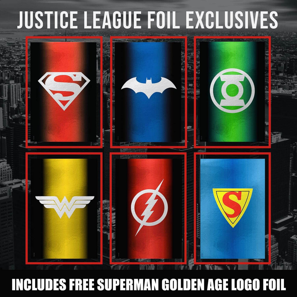 JUSTICE LEAGUE NYCC 2023 Exclusive FOIL Logo Variant Set Include Free Golden Age Superman Logo Vartiant