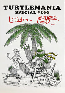 TEENAGE MUTANT NINJA TURTLES #100 SIGNED & REMARKED BY KEVIN EASTMAN - Mike Vasquez "TURTLEMANIA SPECIAL" White Homage Variant LTD To ONLY 82/100 With COA