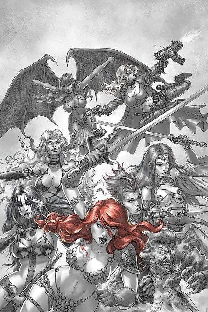 7 Ate 9 Comics Comic RED SONJA AGE OF CHAOS #1 1:7 Alan Quah B&W & Red Variant Cover